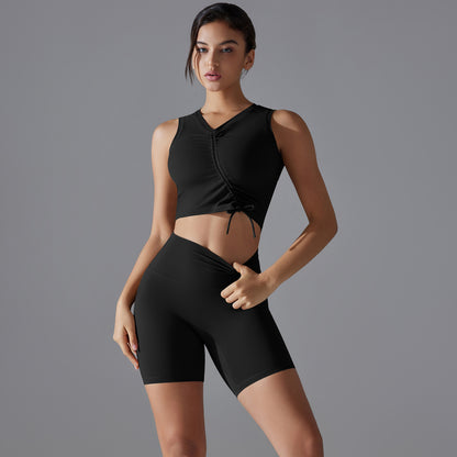 Drawstring Vest & High Waist Hip Lift Skin Friendly Shorts